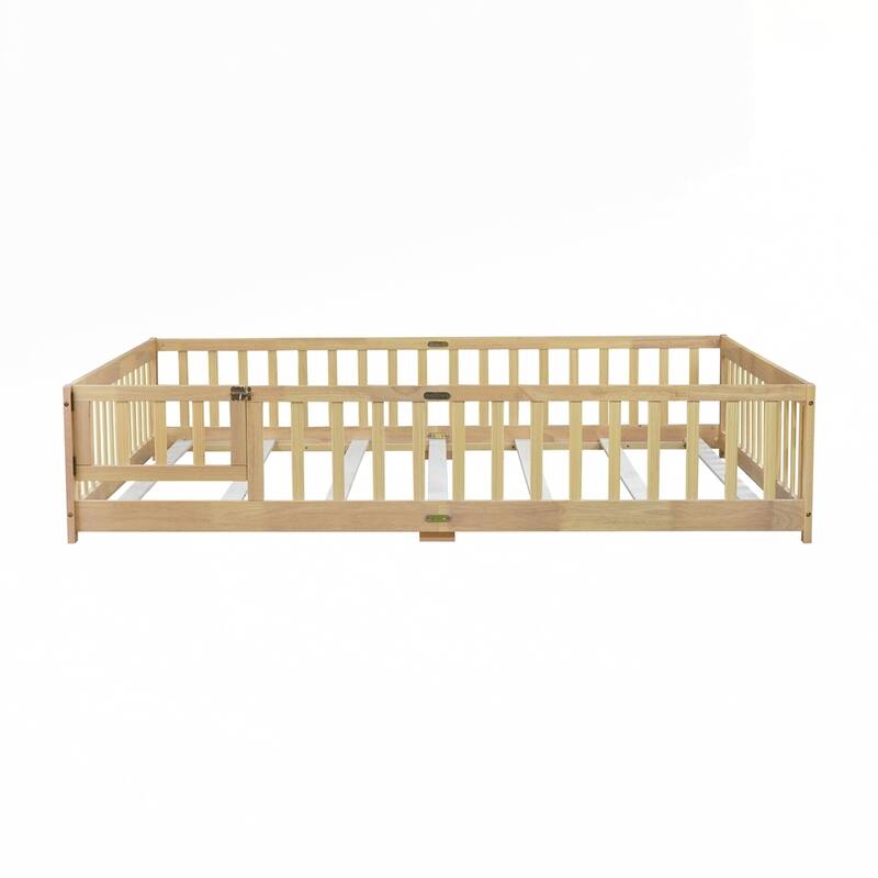 Rubber Wood Floor Bed with Safety Guardrails