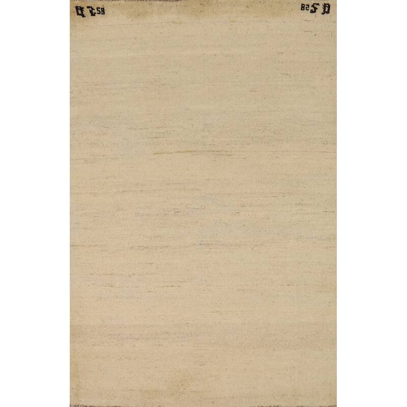Modern Gabbeh Oriental Foyer Rug Handmade Beige Solid Wool Carpet - 3'4"x 4'10"
