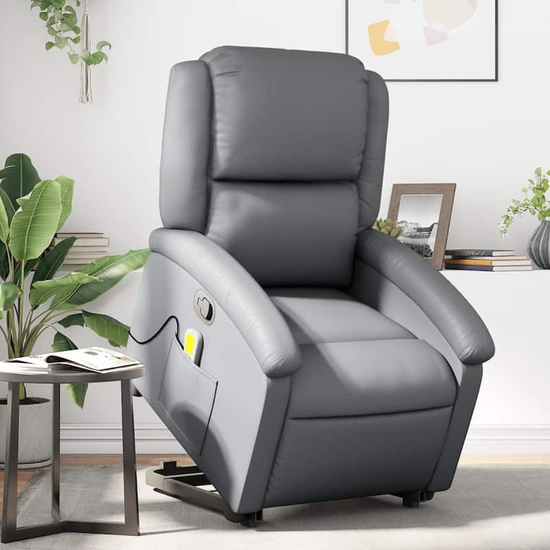 vidaXL Stand up Recliner Chair Power Lift Reclining Armchair Faux Leather - Gray - 1