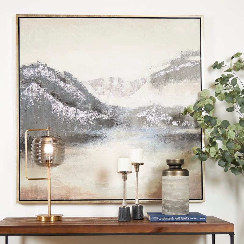 Canvas Abstract Landscape Framed Wall Art with Silver Foil Accents - Gray - Roche River Decor