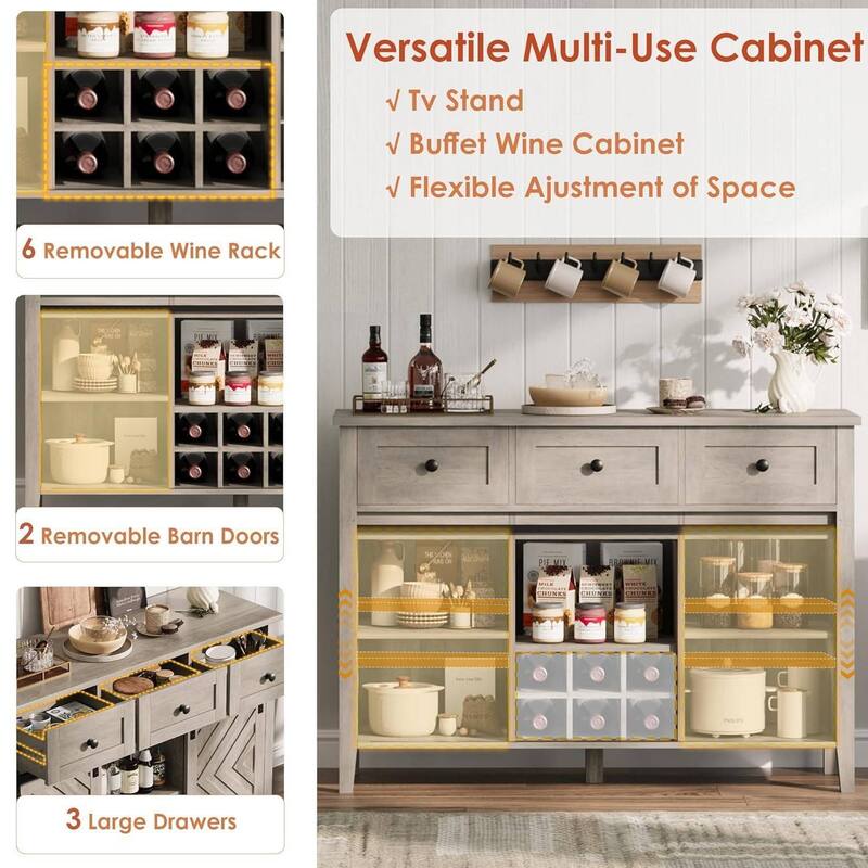 Rustic Farmhouse 47.2'' Buffet Cabinet with Sliding Barn Door for Kitchen, Living Room - N/A
