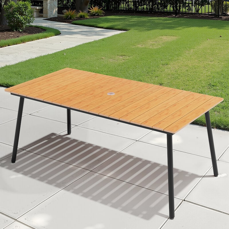 Crestlive Products Outdoor Rectangle Aluminum Dining Table with Umbrella Hole - Brown - 70.87 inches long