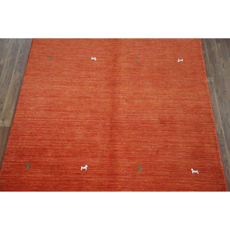 Hand Knotted Oriental 100% Wool Carpet Tribal Animal Pictorial Oranges & Rust Gabbeh Area Rug - 6' 6'' X 4' 8''