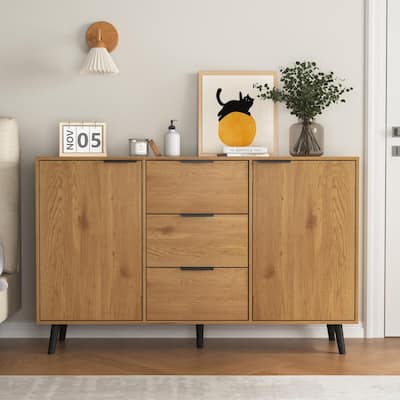 Wooden Sideboard Buffet Cabinet with Storage with 3 Drawers & 2 Doors