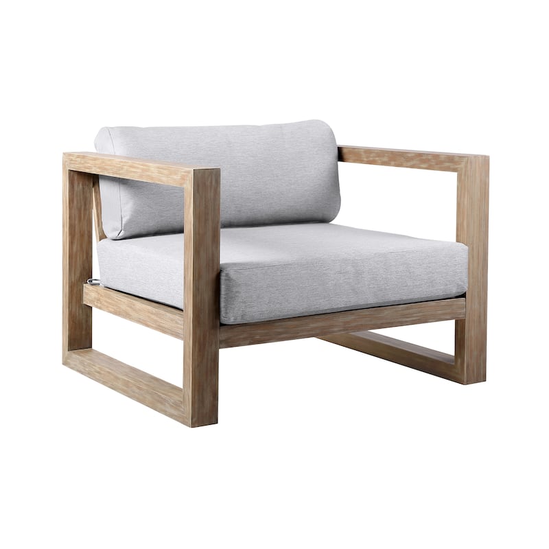Paradise Solid Eucalyptus Wood Outdoor Patio Club Chair with Gray Cushions