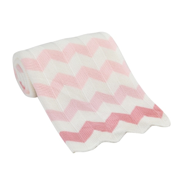 slide 2 of 4, Lambs & Ivy Pink & White Chevron Knit Baby Blanket