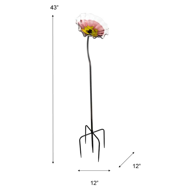 43IN Tall Pink Fiore Bloom Art Glass Garden Stake