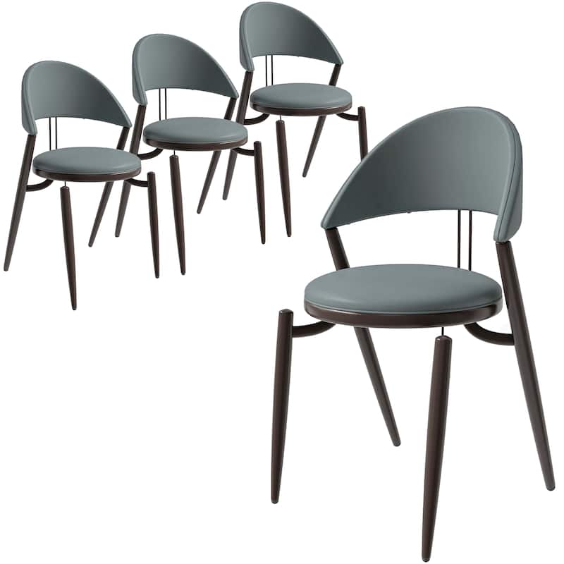 Venice Upholstered Leather Dining Chair (Set of 4) Open Back Accent Side Chair with Iron Legs - Light Grey