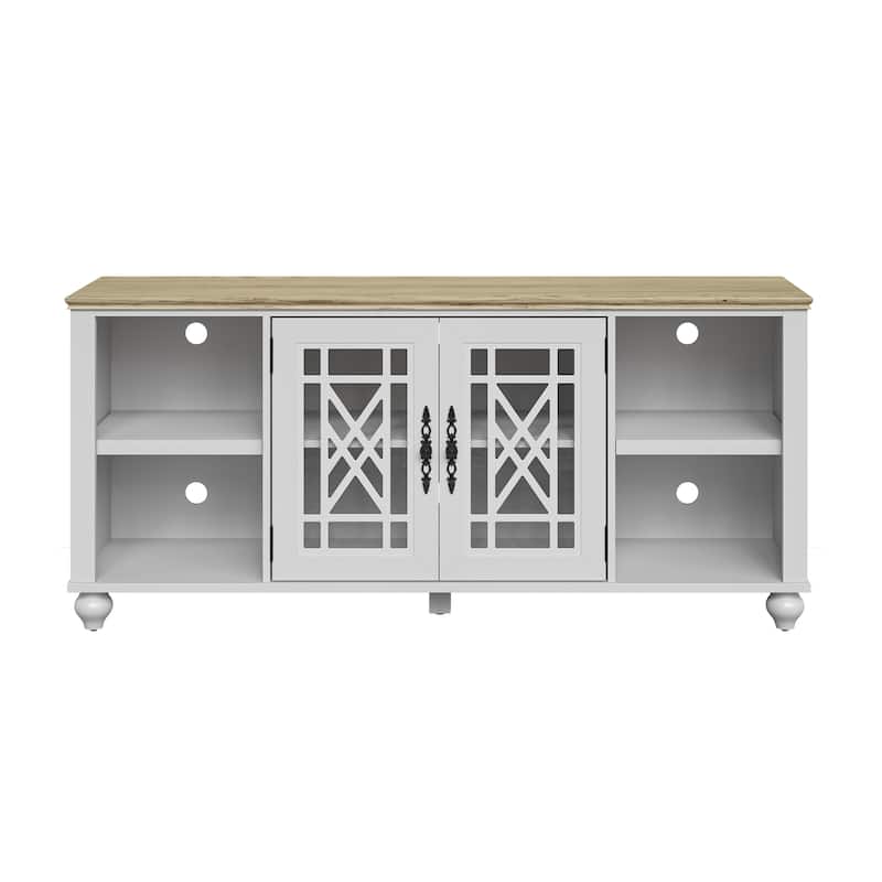 Vintage TV Stand with Carved Doors for Large Size TV