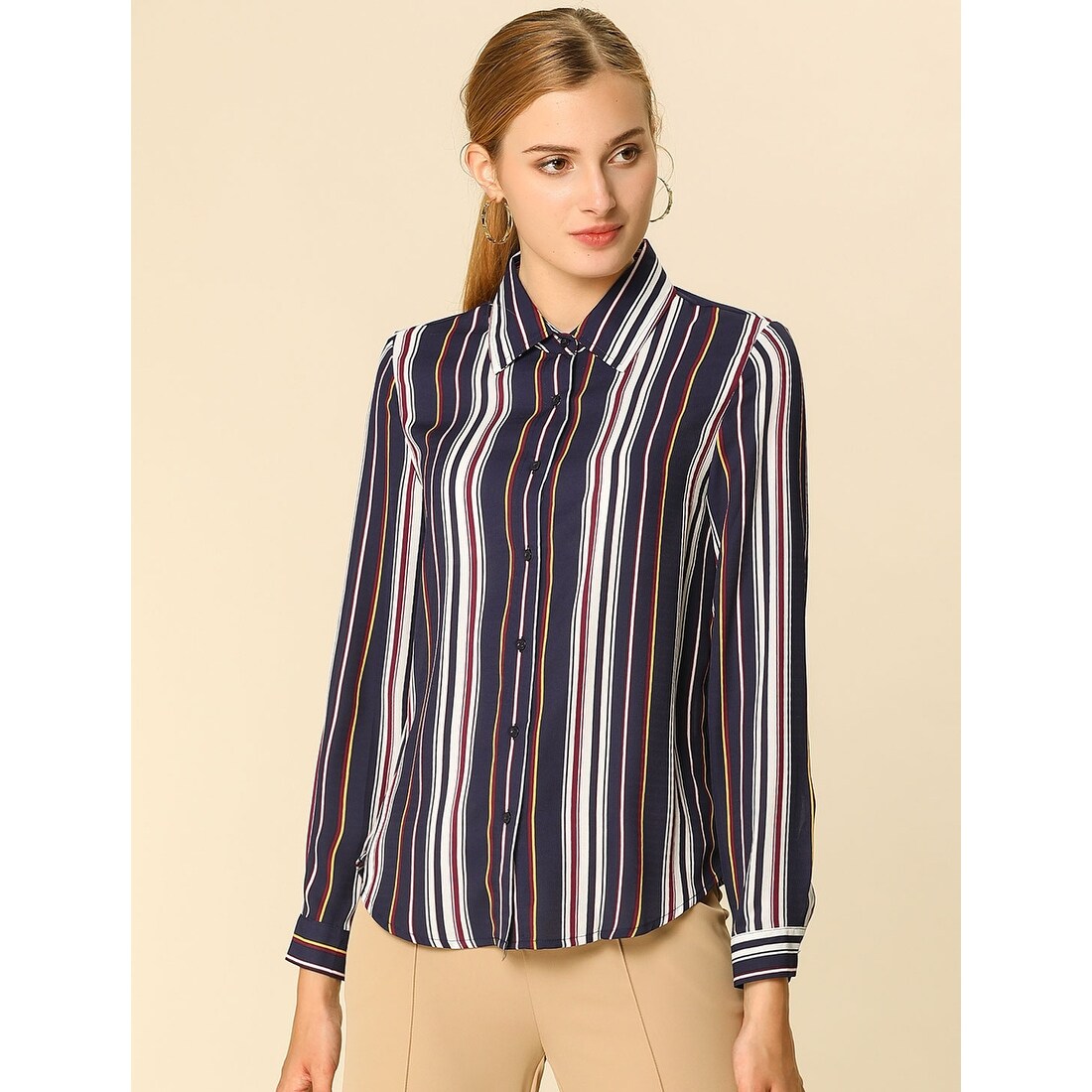 Shop Women S Work Business Casual Single Breasted Striped Shirt