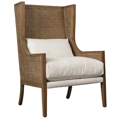 Michelle Oak and Rattan Upholstered Occasional Chair, Off-White