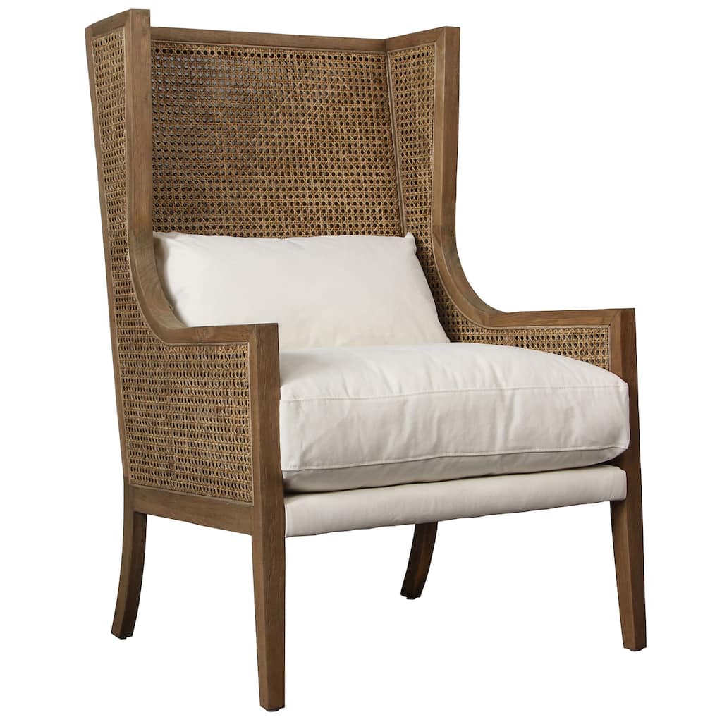 Michelle Oak and Rattan Upholstered Occasional Chair, Off-White