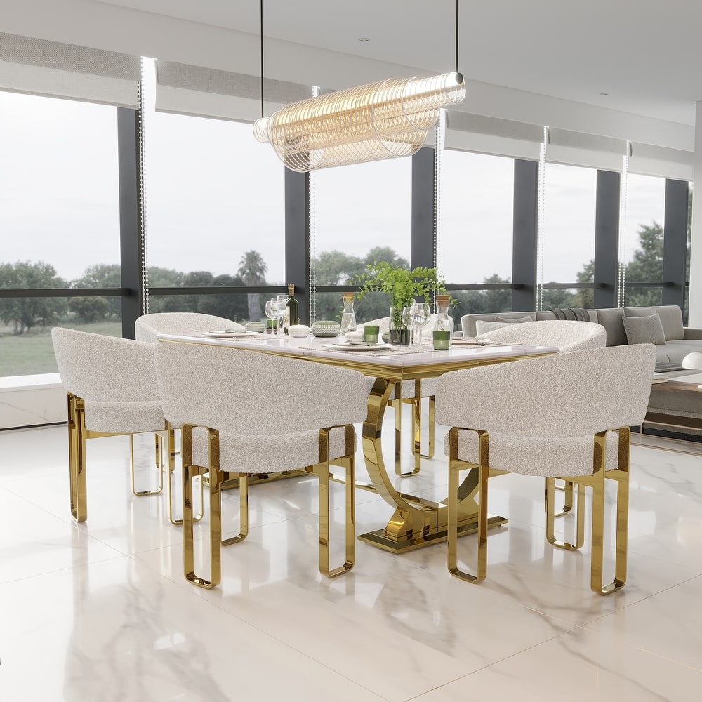 Luxurious Dining Room Table Set with Velvet Dining Chairs
