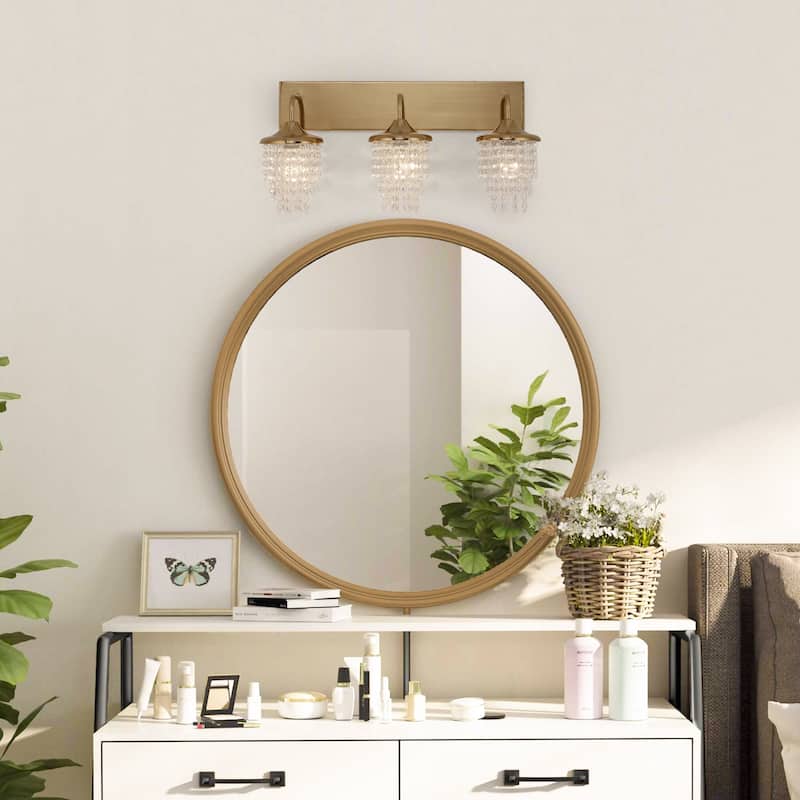 Modern 3-Light Crystal Dimmable Wall Vanity Light Fixture - 25.5-inch W x 11-inch H