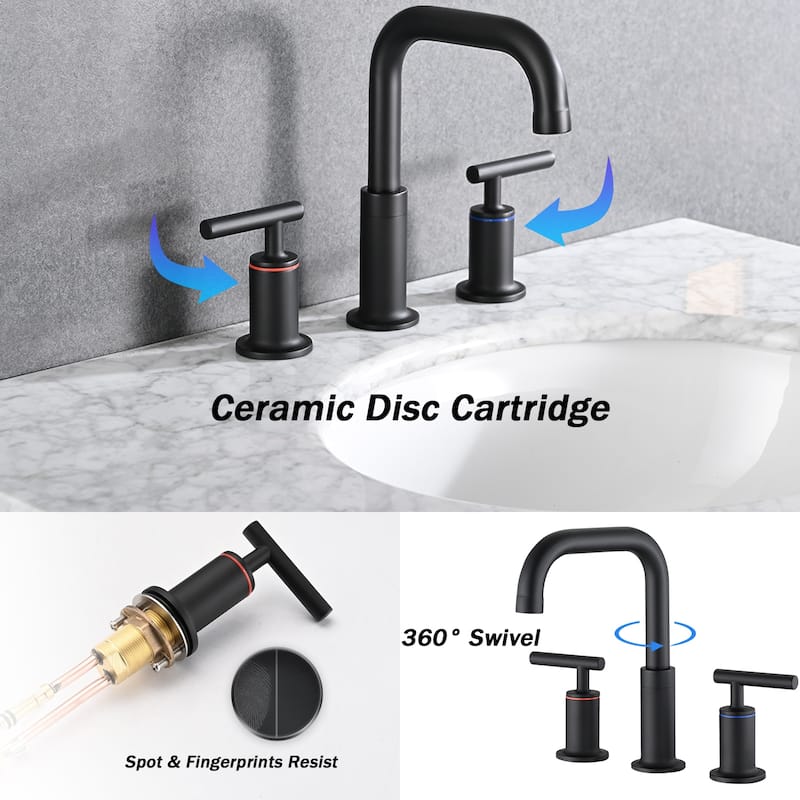PROOX 8 in.Widespread Lavatory 2 Handles Bathroom Faucet with Drain Assembly