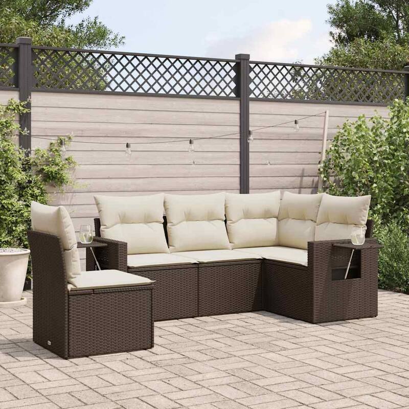vidaXL Patio Sofa Set with Cushions Outdoor Conversation Furniture Poly Rattan