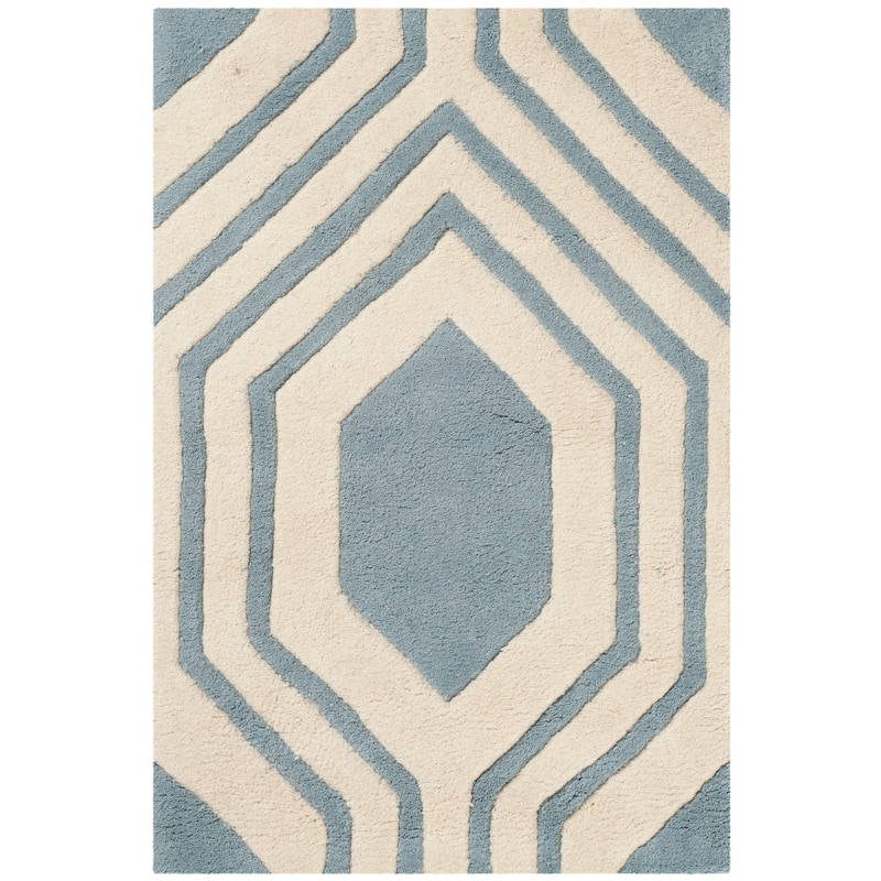SAFAVIEH Handmade Chatham Kitt Modern Wool Rug - 2' x 3' - Blue/Ivory