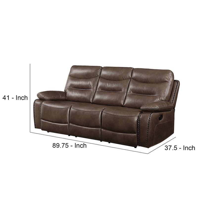 Motion Sofa with Leatherette Upholstery and Tufted Seat, Brown