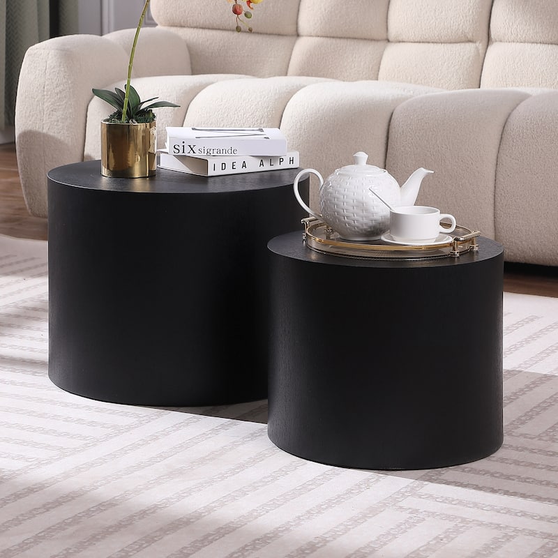 Veneer side table coffee table set of 2 - Matte Black