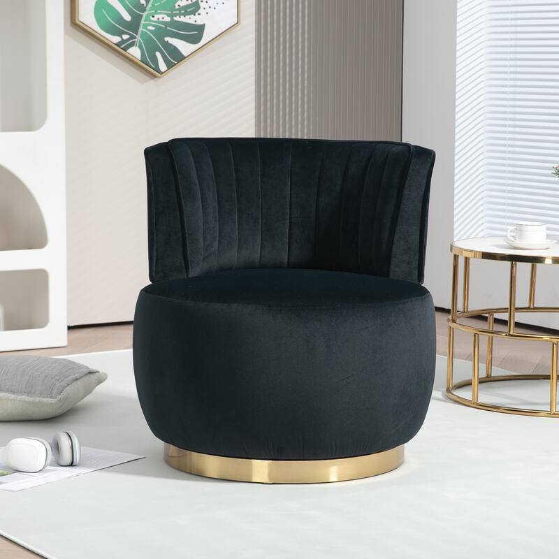 Black 25.2" Upholstered 360° Swivel Barrel Chair