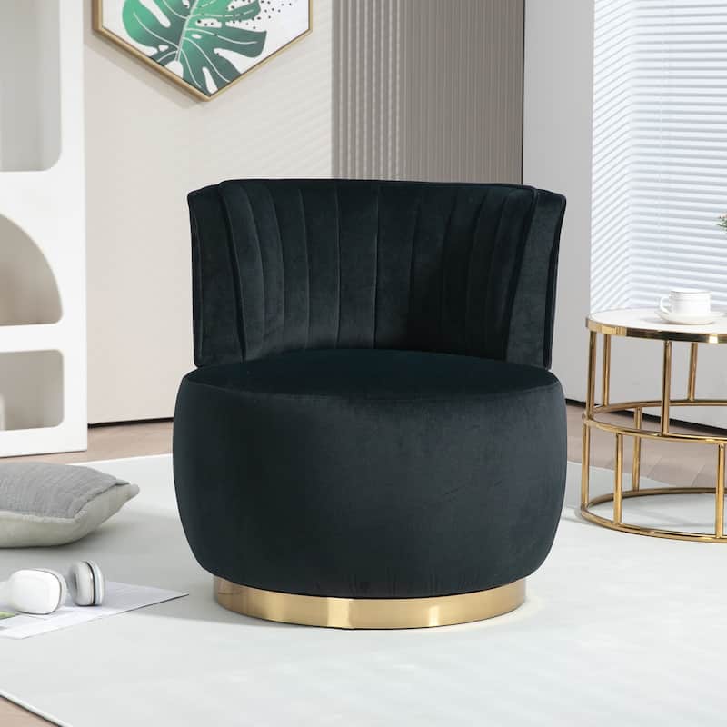 Black Modern 25.2" Upholstered 360° Swivel Barrel Chair with Wide Upholstered and Sturdy Hardwood Frame