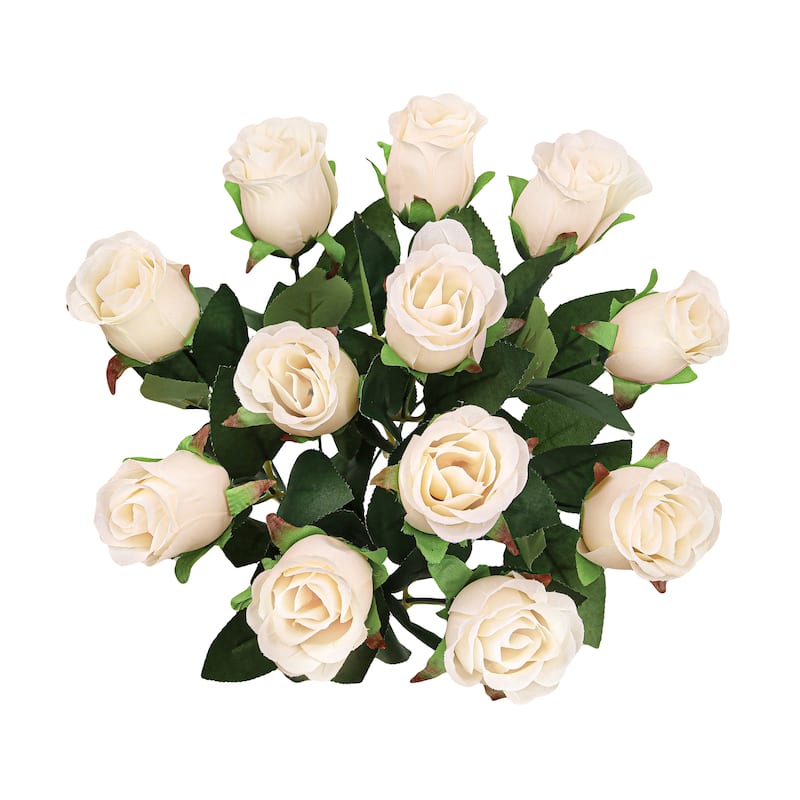 Set of 2 Ivory Artificial Rose Bud Flower Stem Bush Bouquet 19.5in - 19.5" L x 12" W x 12" DP