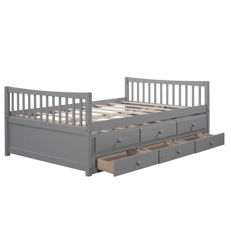 Wooden Twin/Full Size Daybed with Pull-Out Trundle & Drawers, No Box Spring Needed