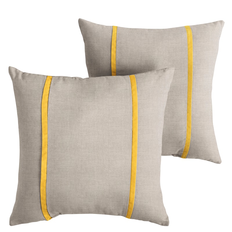 Sorra Home Sunbrella Outdoor Double Petite Flange Pillow Set of 2 - Sunbrella - Cast Silver/Canvas Sunflower - 22 in H x 22 in W x 6 in D