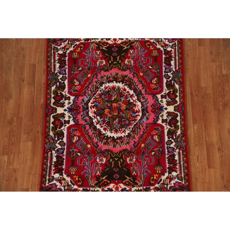 Hand Knotted Oriental 100% Wool Carpet Traditional Floral Red Bakhtiari Area Rug - 4' 10'' X 3' 7''