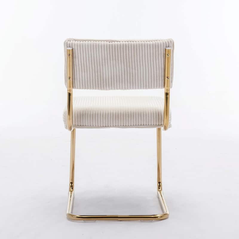 Modern Corduroy Dining Chairs - Gold Metal Base - Armless - Channel Tufting - Set of 2