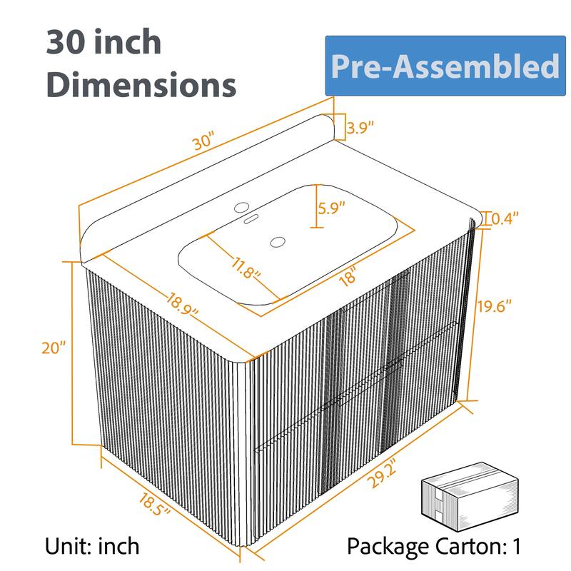 Modland Fluted Floating Vanity with Sink, Plywood Wall Mount Cabinet, Curved Edge, 24/30/36 Inch