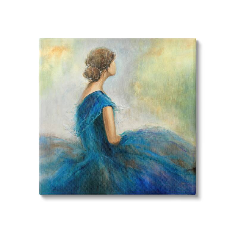 Stupell Woman Billowing Blue Dress Classic Figure Painting Canvas Wall Art, Design by K. Nari - 17 x 17