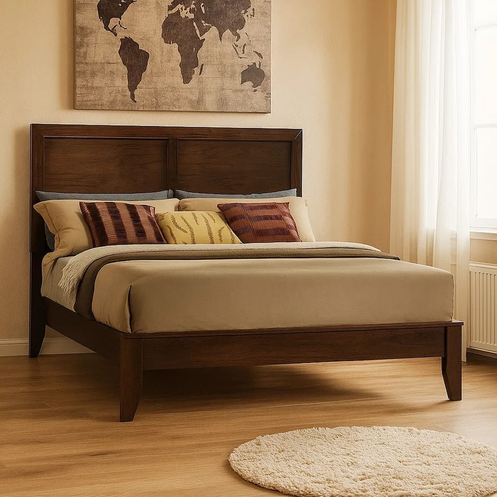 Paneled Eastern King Low Profile Bed with Chamfered Legs, Brown