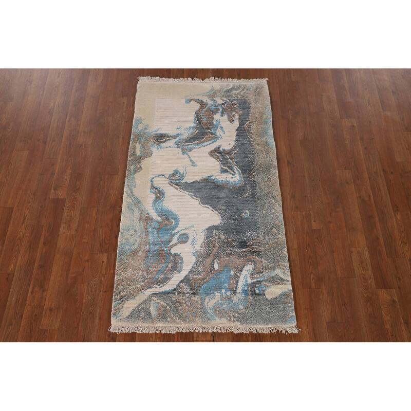 Modern Accent Rug Handmade Indian Wool Carpet - 2'8"x 4'9"