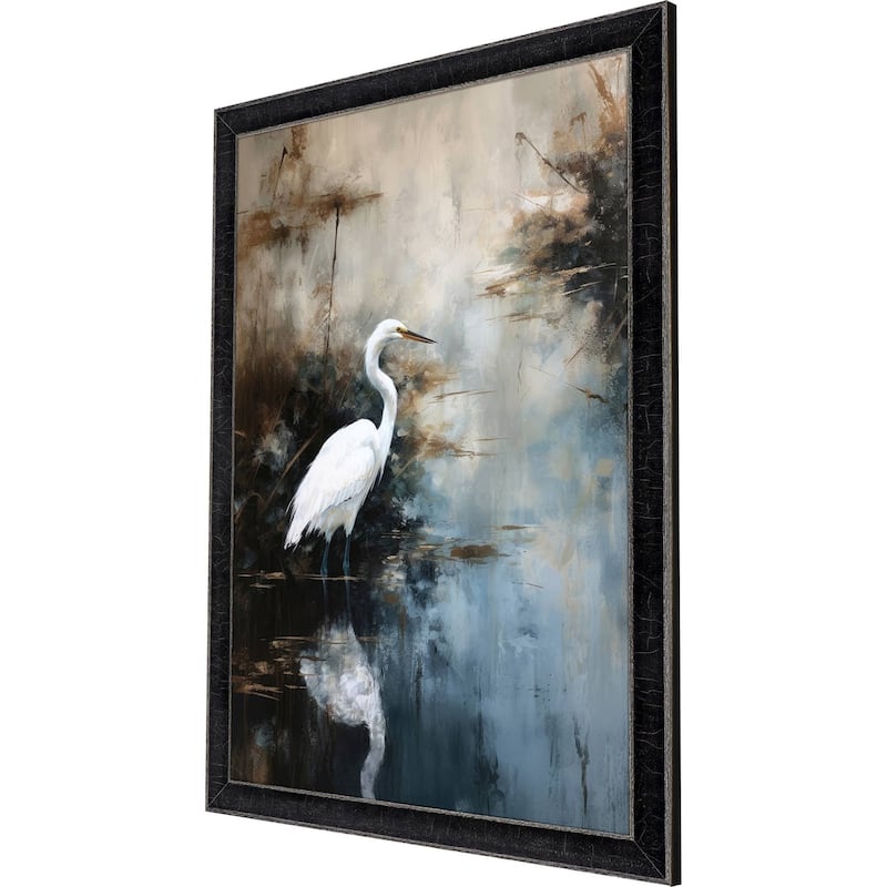Egret in Lake Framed Art Giclee Under Glass
