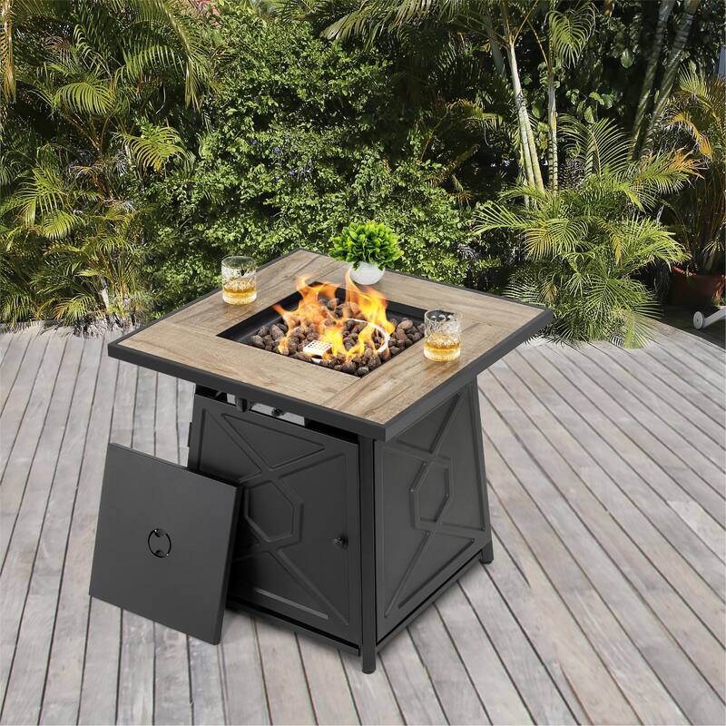 Outdoor 28 Inch 50,000 BTU Propane Gas Fire Pit Table with Cover, Black - 28 inch. x 26 inch. - Brown & Matte Black - Propane