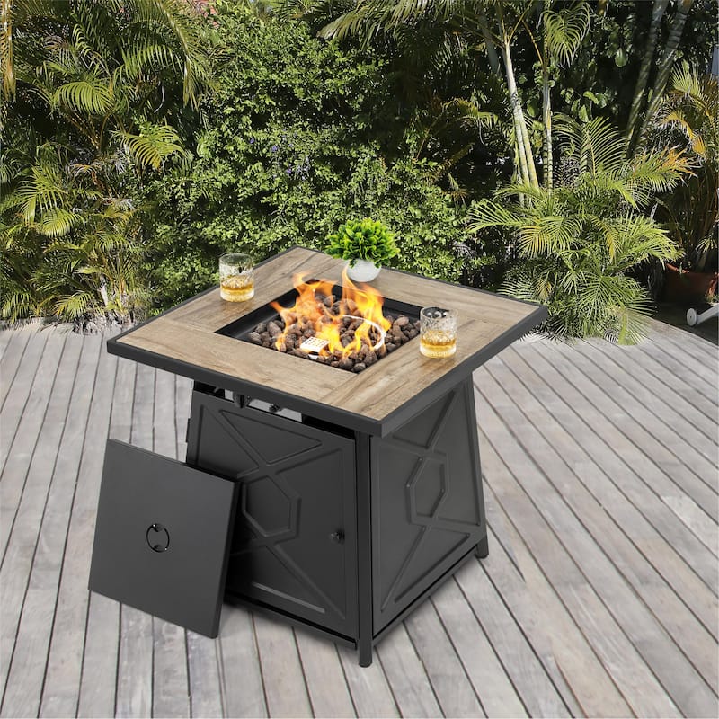 Outdoor 28 Inch 50,000 BTU Square Iron Propane Gas Fire Pit Table with Cover - 28 inch. x 26 inch.
