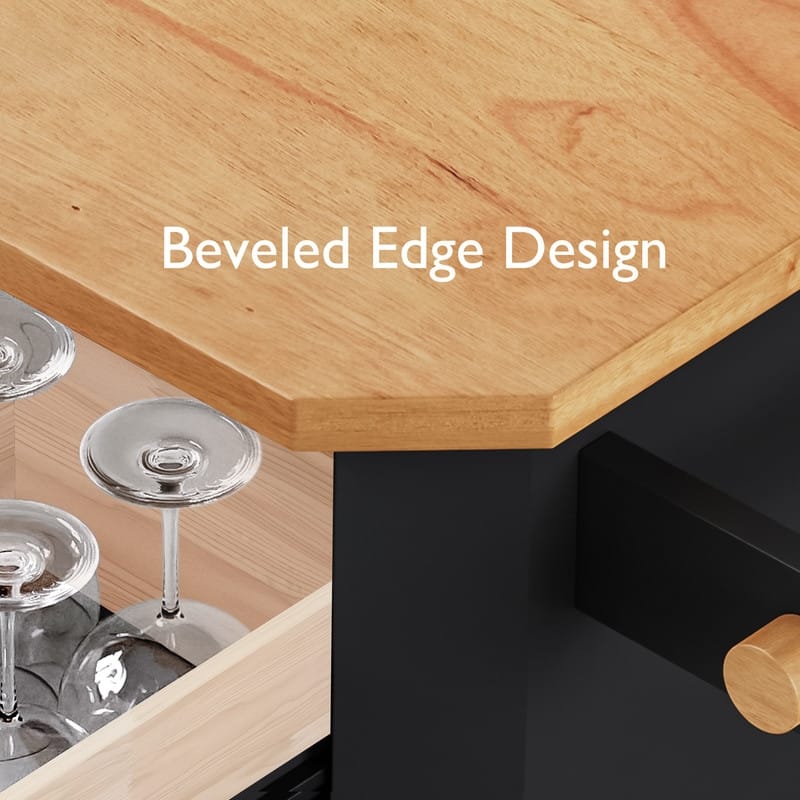 Kitchen Island with Drop Leaf,Features Power Outlet and Ample Storage