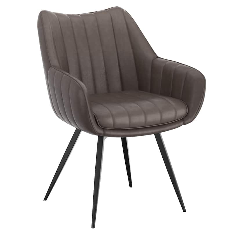 Modern Swivel Faux Leather & Metal Dining Chair, Set of 2 - Charcoal