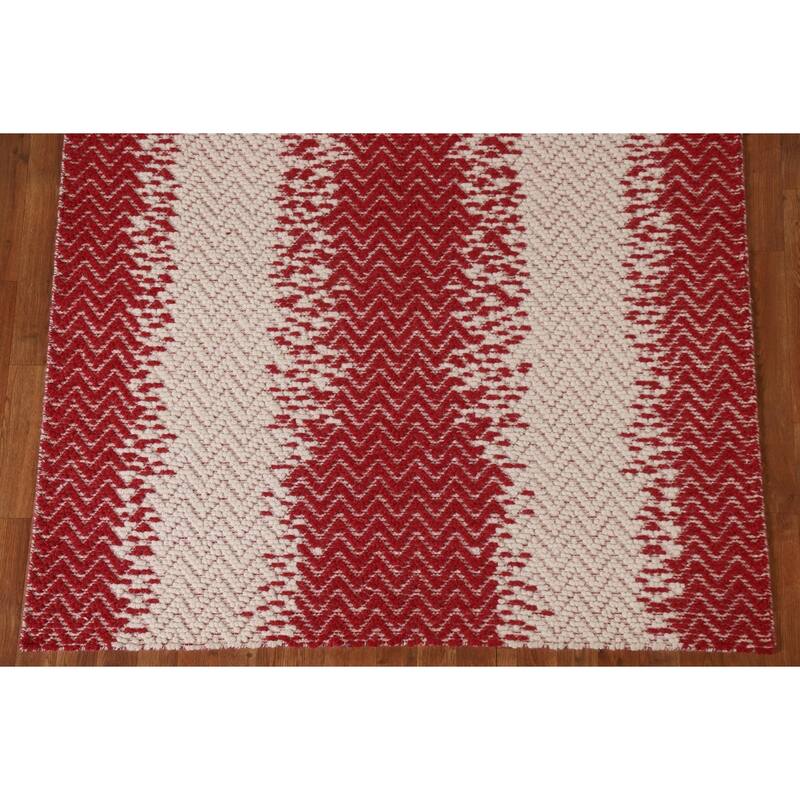 Hand Knotted Oriental 100% Wool Carpet Modern Chevron Red Moroccan Area Rug - 7' 0'' X 5' 1''