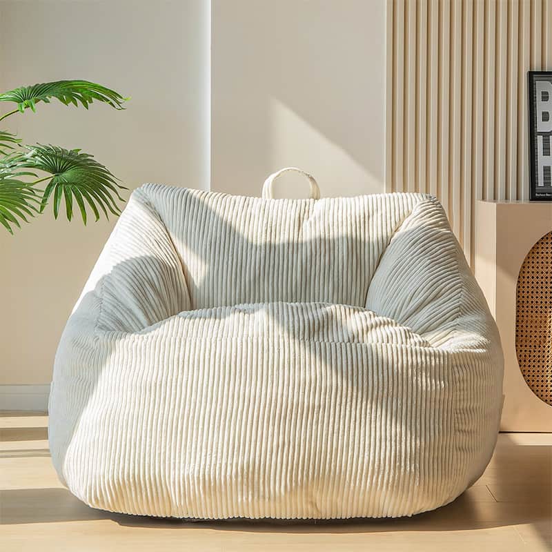 Bean Bag Chair with Handle,Corduroy Accent Sofa Chair - Beige - Medium