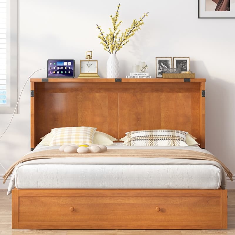 Mixoy Queen Horizontal Murphy Chest Bed with Mattress,Charging Station