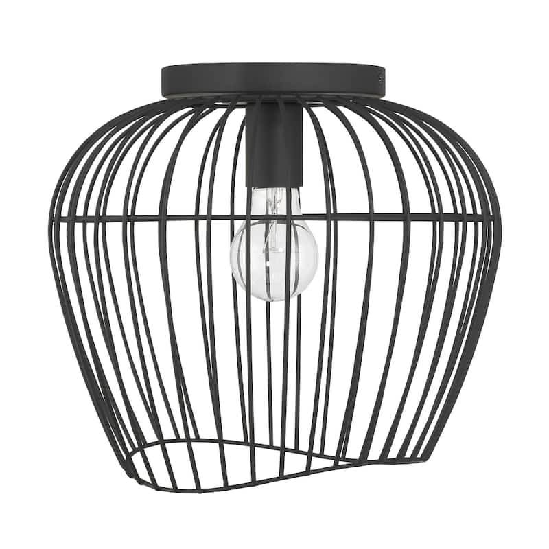 Hunter Redding Matte Black 1 Light Flush Mount - Industrial - Hallway, Bathroom, Entryway, Patio