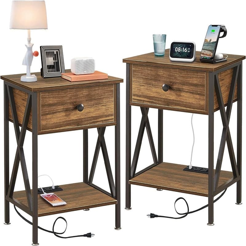 Nightstands Set of 2 - Brown - 1-drawer