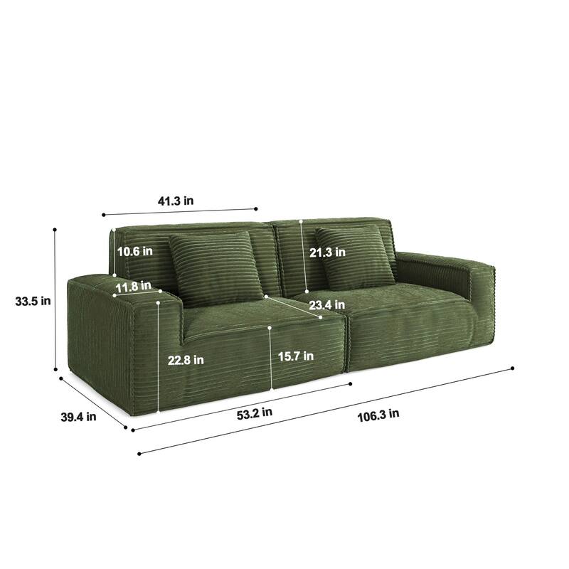 Anmytek Extra Large Modern Striped Fabric Green Sofa - Full Sponge High Rebound Vacuum Compressed