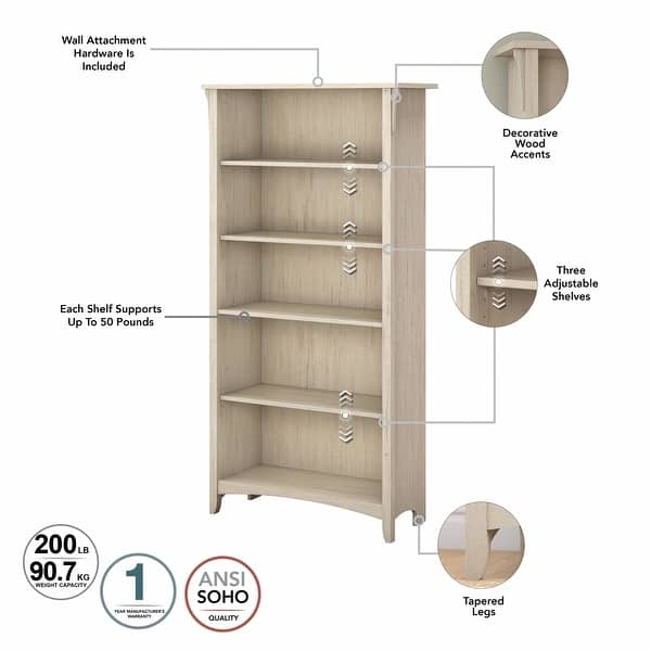 Bush Furniture Salinas Tall 5 Shelf Bookcase with Adjustable Shelves