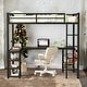 preview thumbnail 1 of 7, Full Metal Loft Bed with Desk and Shelves, L-Shaped Frame with Guardrails in Black Black
