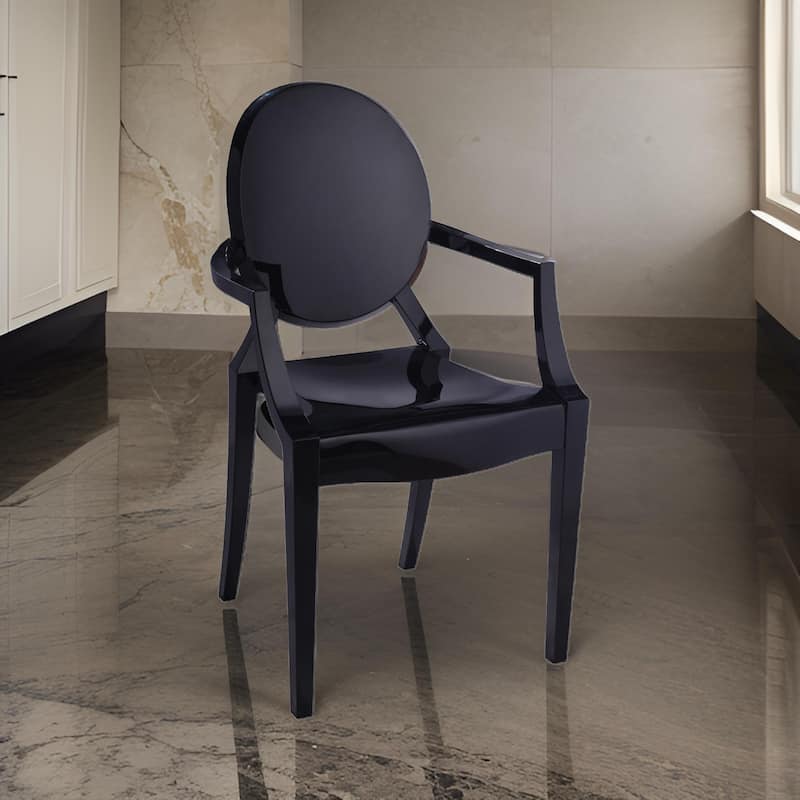 Nili Set of 4 Dining Armchairs, Oval Shape Back, Molded Seat, Black Finish