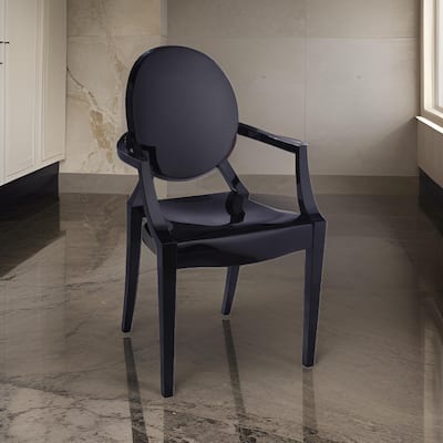 Nili Set of 4 Dining Armchairs, Oval Shape Back, Molded Seat, Black Finish
