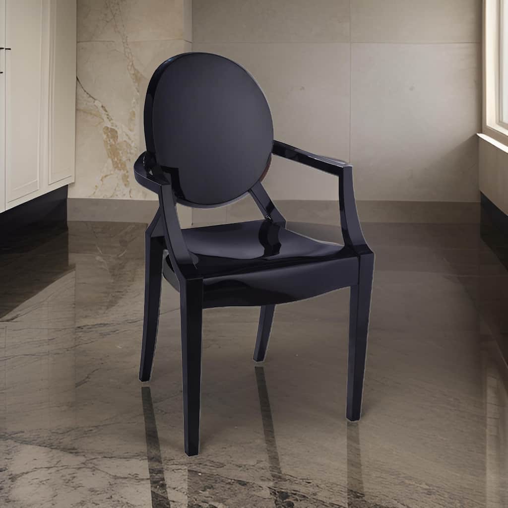 Nili Set of 4 Dining Armchairs, Oval Shape Back, Molded Seat, Black Finish